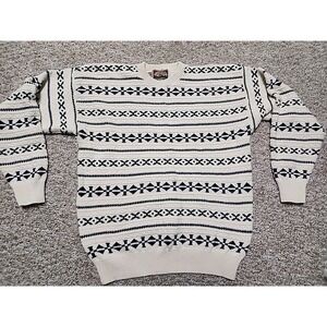 C. J. Cotton Co Men's Ski Style Crew Neck Pullover Cream Sweater Medium USA